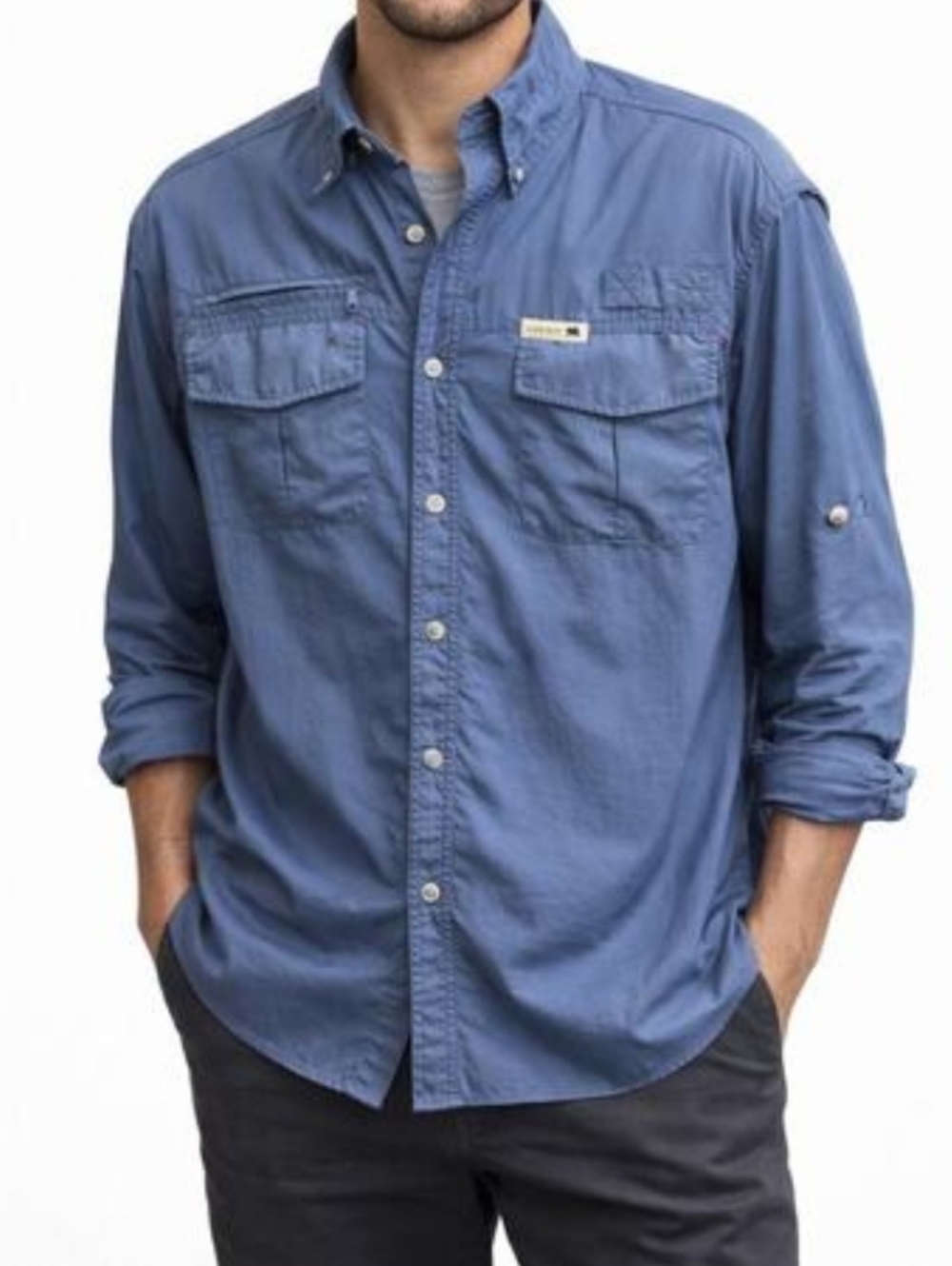 Dakota Grizzly Fishing Shirt Shark Grey Blue Utility Button Up